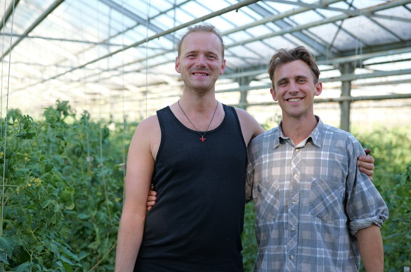 Max Hien und Finn Bargmann in einem ihrer Gewächshäuser